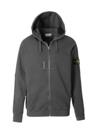 Men's Garment Dyed Malfile Zip Up Hoodie Grey - STONE ISLAND - BALAAN 2