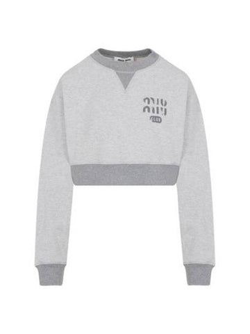 Cropped Logo Print Sweatshirt Grey - MIU MIU - BALAAN 1