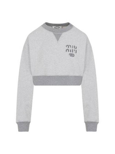 Cropped Logo Print Sweatshirt Grey - MIU MIU - BALAAN 1