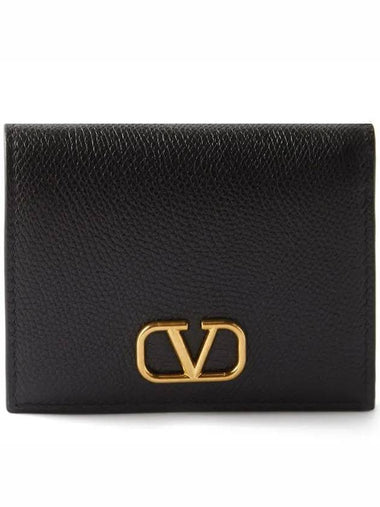 Garavani V V Logo Plaque Grain Leather Bicycle Wallet Black - VALENTINO - BALAAN 1