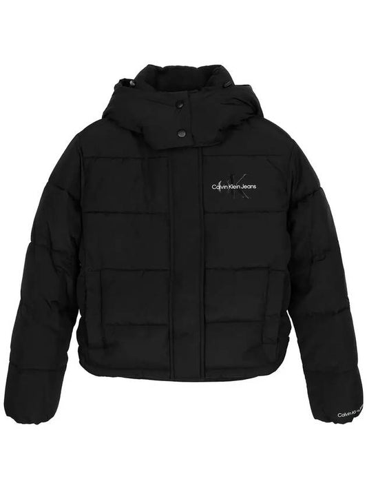 Black monologo puffer hood padded jacket J20J221377 BEH - CALVIN KLEIN - BALAAN 1