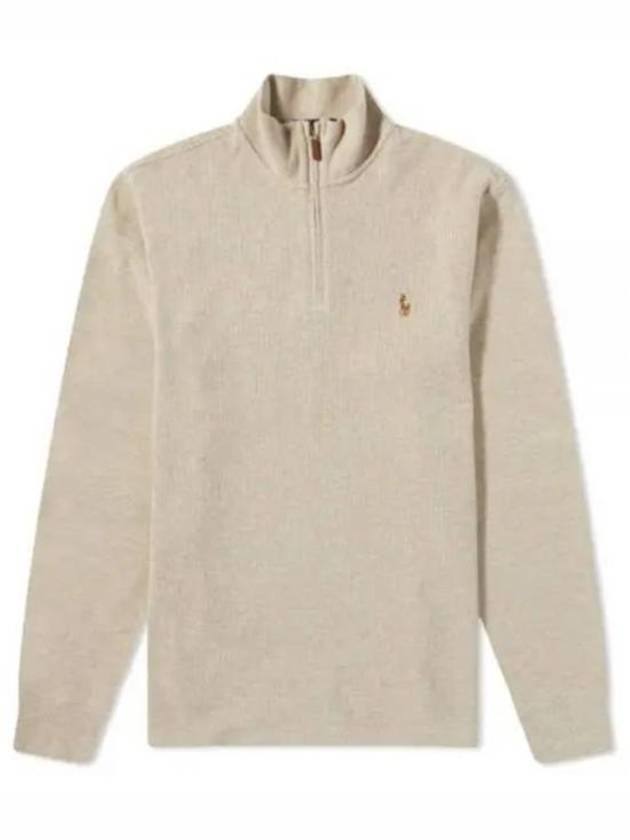 Embroidered Pony Logo Half Zip-Up Knit Top Beige - POLO RALPH LAUREN - BALAAN 2