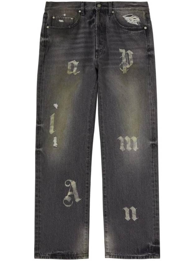 Logo Patch Loose Fit Jeans Black - PALM ANGELS - BALAAN 1