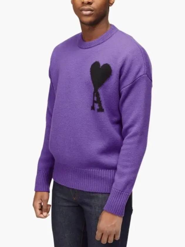 Big Heart Logo Wool Knit Top Purple Black - AMI - BALAAN 4