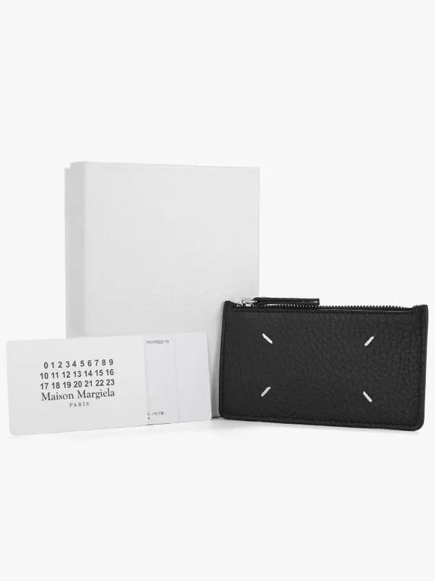 Pebble Leather Stitch Logo Zipper Card Wallet Black - MAISON MARGIELA - BALAAN 5