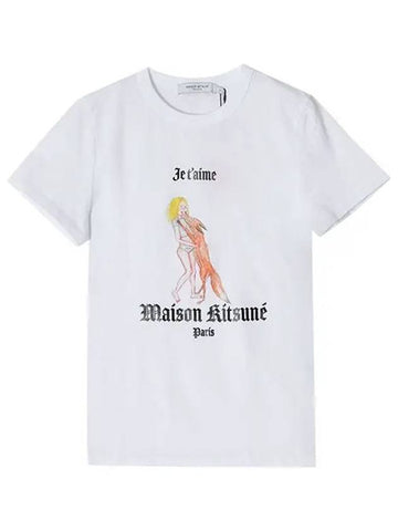 Women's Oly Je T Aime Classic Cotton Short Sleeve T-Shirt White - MAISON KITSUNE - BALAAN 1