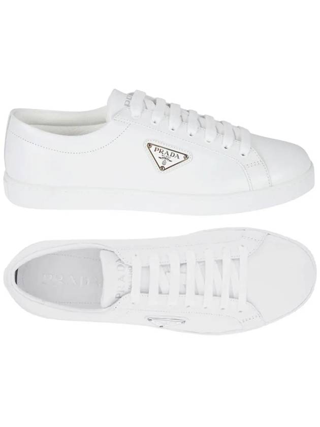 Brushed Leather Low Top Sneakers White - PRADA - BALAAN 2