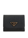 Saffiano Tri-Fold Leather Half Wallet Black - PRADA - BALAAN 2