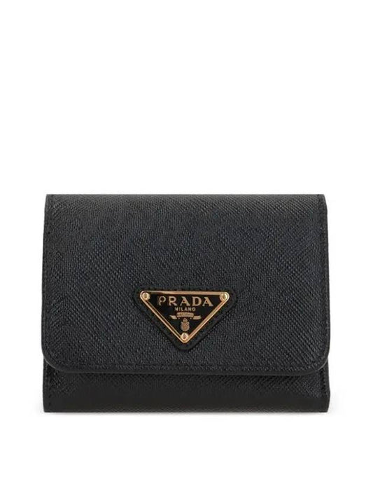 Saffiano Tri-Fold Leather Half Wallet Black - PRADA - BALAAN 2