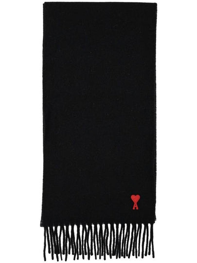 Small Heart Logo Classic Wool Scarf Black - AMI - BALAAN 2