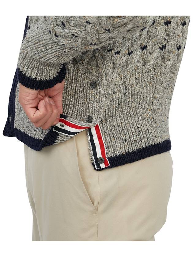 4 Bar Stripe Cable Knit Cardigan Grey - THOM BROWNE - BALAAN 9