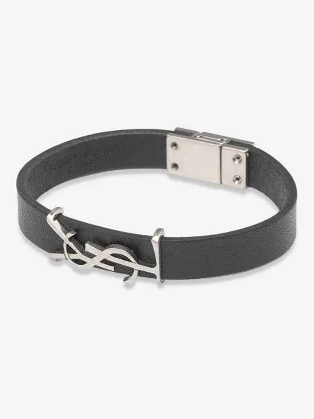 Monogram Opyum Leather Bracelet Black Silver - SAINT LAURENT - BALAAN 2