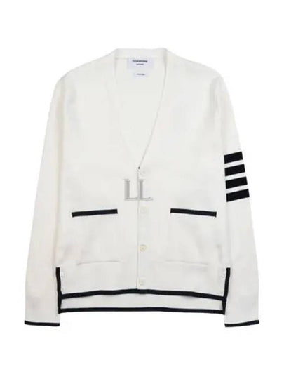 V-Neck Diagonal Armband Cardigan White - THOM BROWNE - BALAAN 2