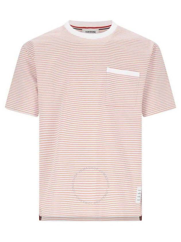 Striped Pocket Cotton Oversized Short Sleeve T-Shirt Orange - THOM BROWNE - BALAAN 2