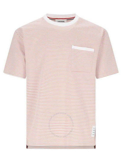 Striped Pocket Cotton Oversized Short Sleeve T-Shirt Orange - THOM BROWNE - BALAAN 2