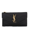 Cassandre Matelasse Fragment Emboss Leather Flap Card Wallet Black - SAINT LAURENT - BALAAN 2