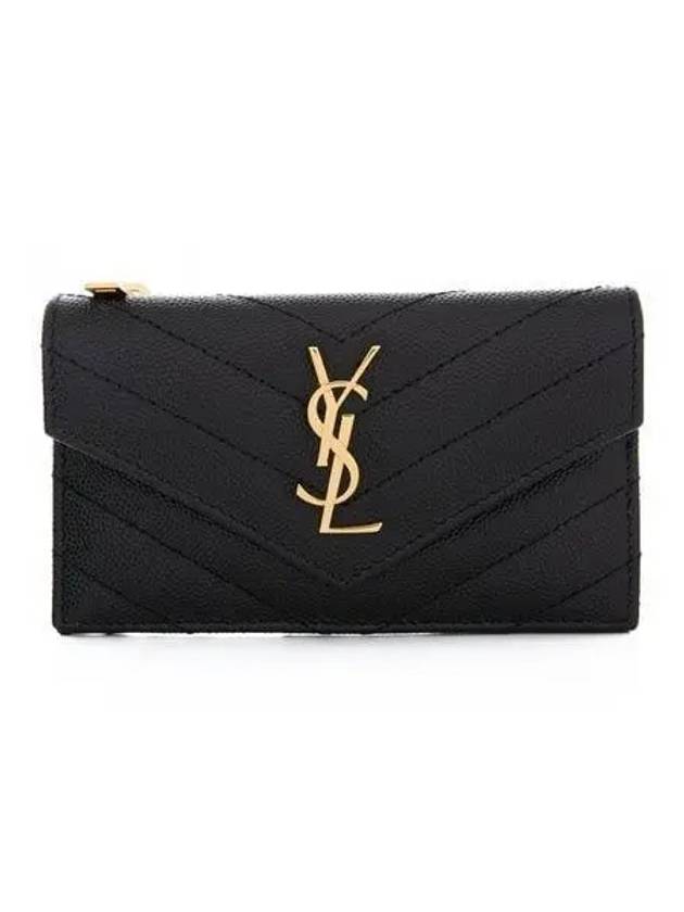 Cassandre Matelasse Fragment Emboss Leather Flap Card Wallet Black - SAINT LAURENT - BALAAN 2