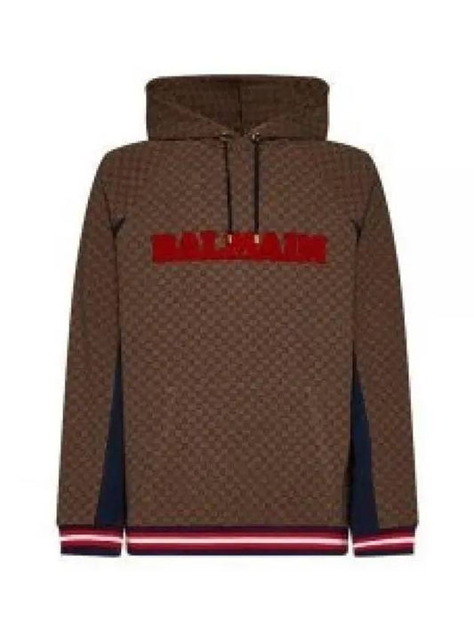 Logo Monogram Pattern Hoodie Brown - BALMAIN - BALAAN 2