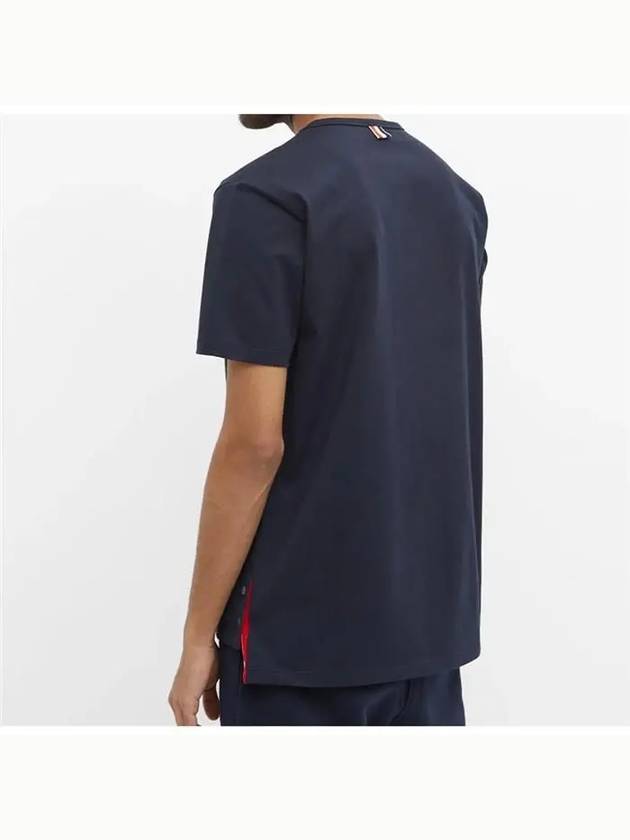 Men's Medium Weight Jersey Tipped Pocket Crewneck Short Short Sleeve T-Shirt Navy - THOM BROWNE - BALAAN 5