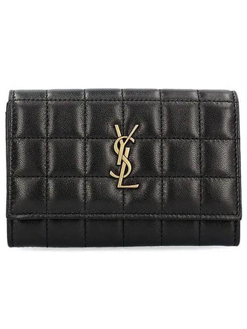 Cassandra Quilting Leather Half Wallet Black - SAINT LAURENT - BALAAN 1