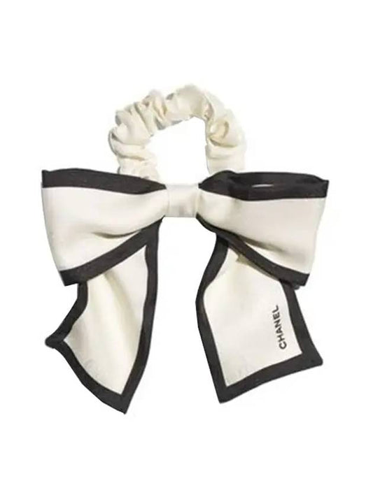 CC Ribbon Hair Scrunch Band White Black - CHANEL - BALAAN 1