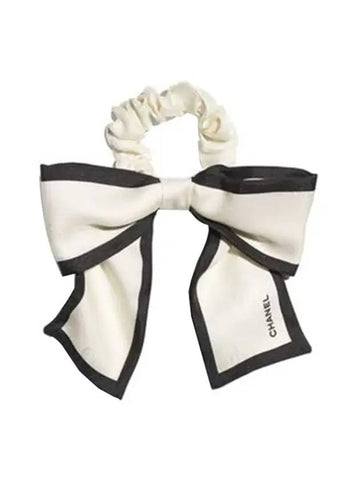 CC Ribbon Hair Scrunch Band White Black - CHANEL - BALAAN 1