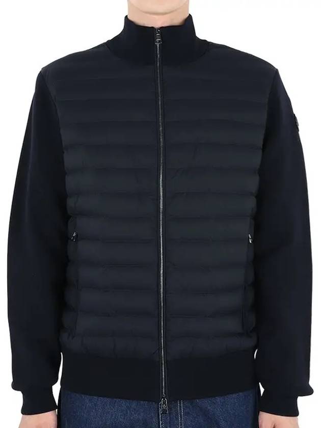 Men's Padded Cotton Cardigan Night Blue - MONCLER - BALAAN.