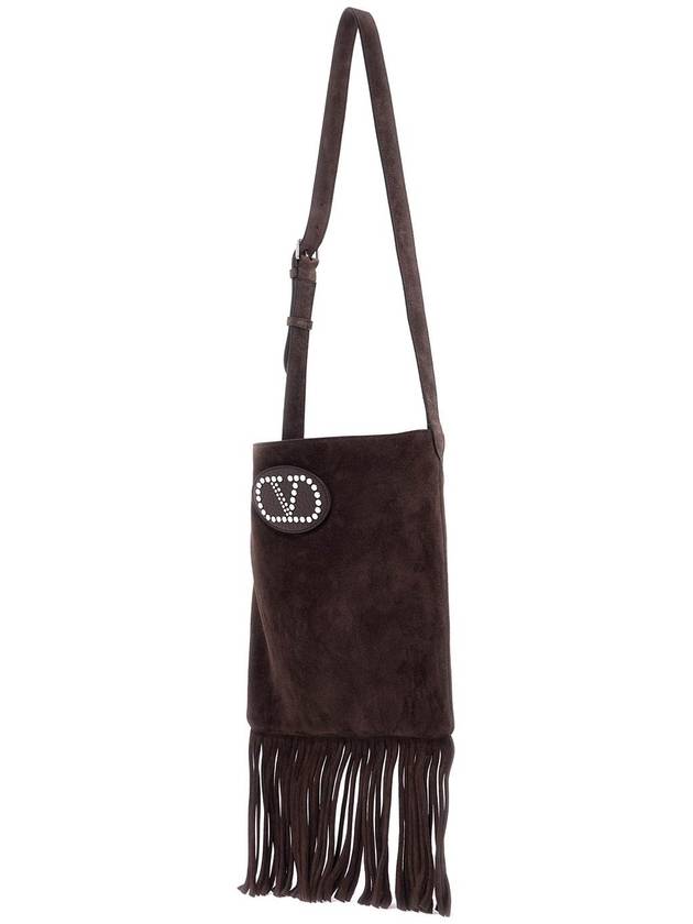 medium dark brown suede fringe crossbody bag - VALENTINO - BALAAN 3