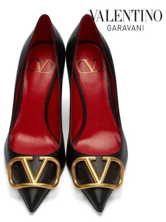 V Logo Signature Smooth Leather Pumps Heels Black - VALENTINO - BALAAN 3