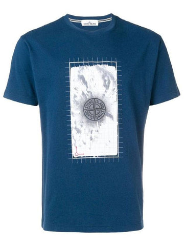 Logo Grid Short Sleeve T-Shirt Blue - STONE ISLAND - BALAAN 1