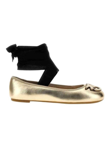 Removable Ribbons Laminated Leather Ballerinas Gold - PINKO - BALAAN 1