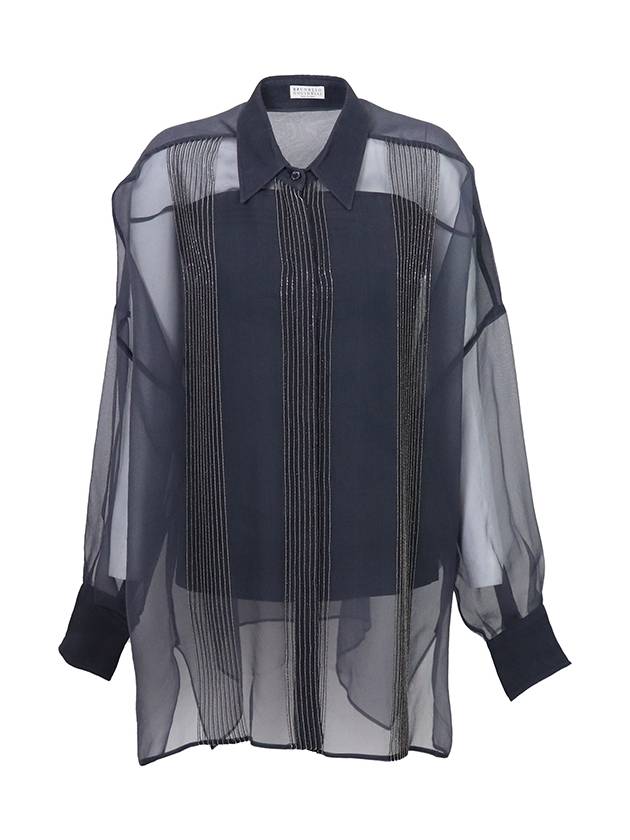 Stone Pinstripe See through Silk Shirt MF940NW506 C7186 - BRUNELLO CUCINELLI - BALAAN 1