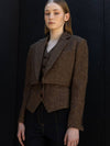 Wool Herringbone Tailored Crop Jacket Brown - DEFEMME - BALAAN 3