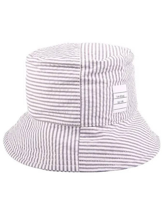 Quarter Combo Striped  Cotton Bucket Hat Grey - THOM BROWNE - BALAAN 2