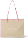 Medium Logo Print Calf Leather Tote Bag Pink Beige - MSGM - BALAAN 2