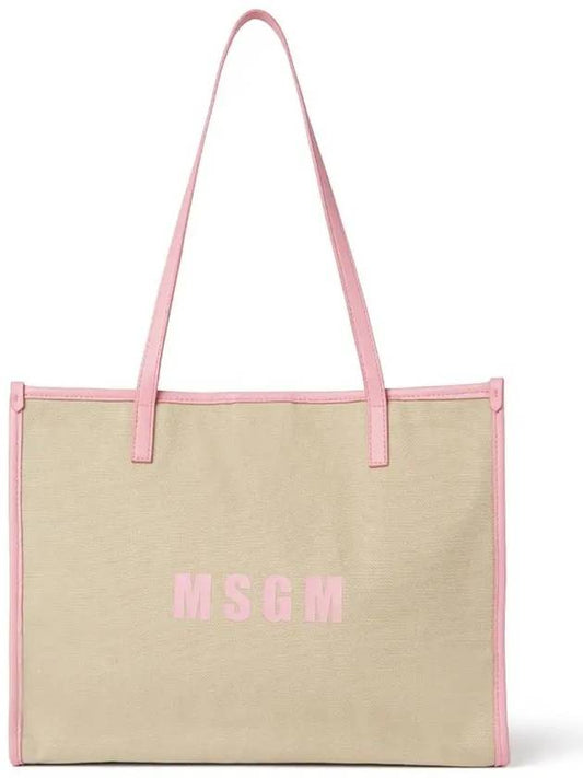 Medium Logo Print Calf Leather Tote Bag Pink Beige - MSGM - BALAAN 2