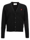 Red Heart Logo Merino Wool Cardigan Black - AMI - BALAAN 2