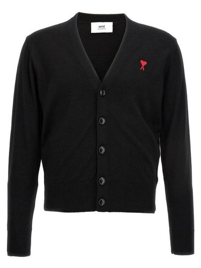 Red Heart Logo Merino Wool Cardigan Black - AMI - BALAAN 2