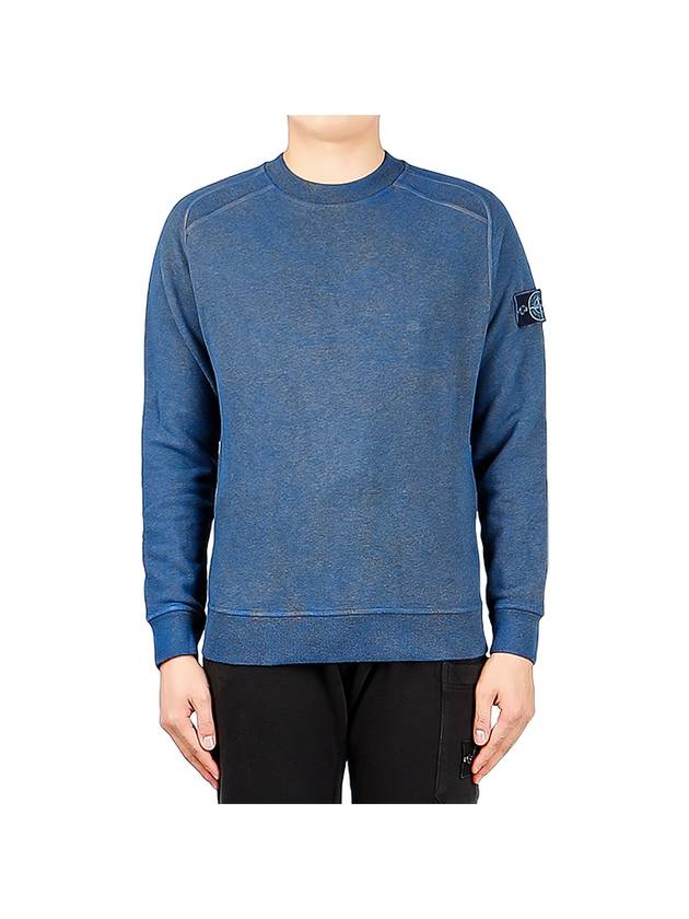 Dust Colour Treatment Crewneck Sweatshirt Blue - STONE ISLAND - BALAAN 1