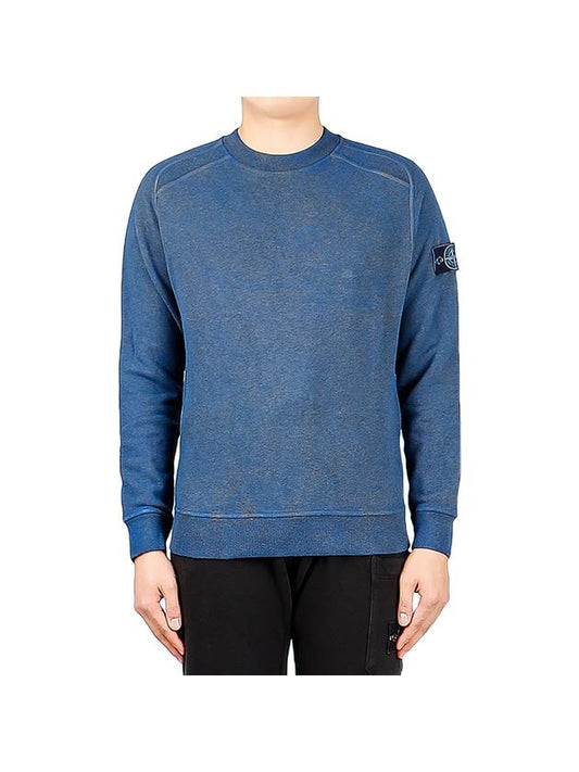 Dust Colour Treatment Crewneck Sweatshirt Blue - STONE ISLAND - BALAAN 1