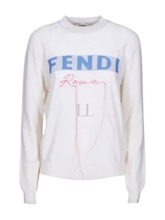 Logo Cashmere Blend Knit Top White - FENDI - BALAAN 2