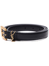 Cassandre Grained Leather Square Buckle Thin Belt Black - SAINT LAURENT - BALAAN 4