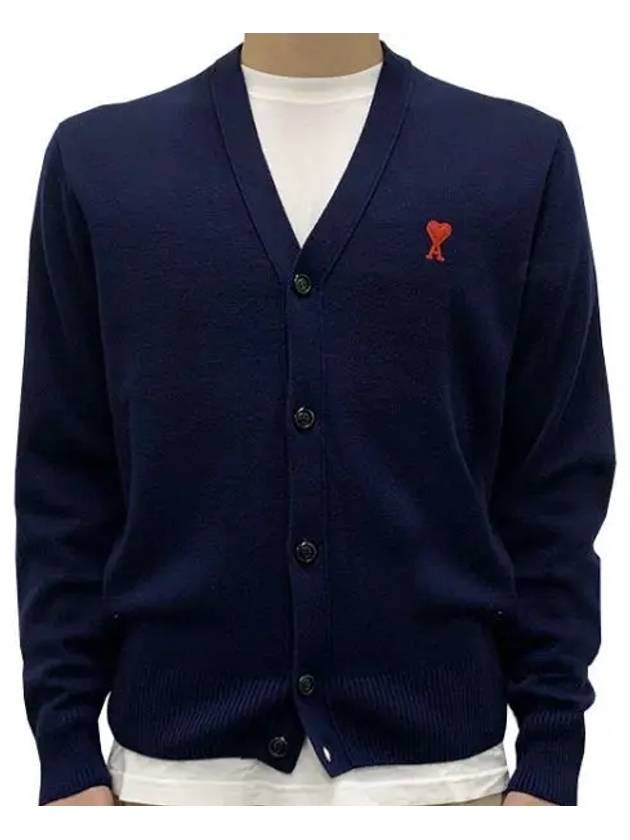 Small Heart Logo Wool Cardigan Navy - AMI - BALAAN 2