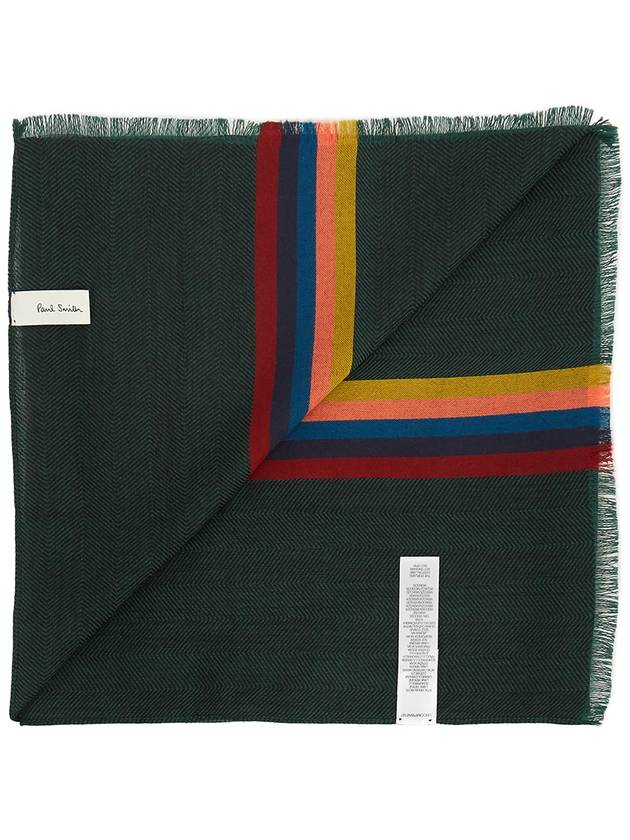 Striped Fringe Wool Silk Muffler Khaki - PAUL SMITH - BALAAN 5