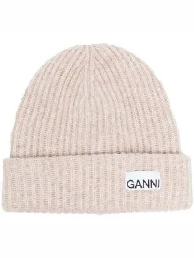 Logo Patch Knit Beanie Sand - GANNI - BALAAN 2