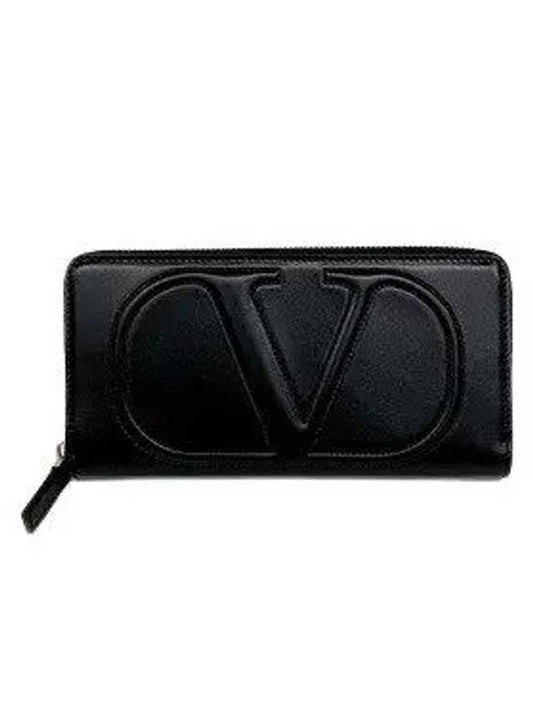 P0V23 QEL 0NO V logo zipper long wallet black - VALENTINO - BALAAN 1