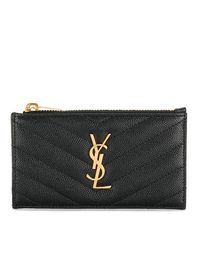 Monogram Fragment Zipper Card Wallet Black - SAINT LAURENT - BALAAN 2