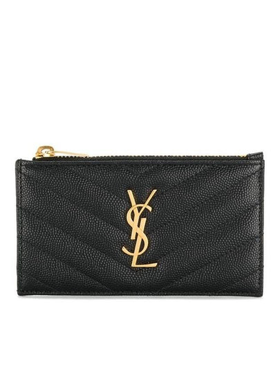 Monogram Fragment Zipper Card Wallet Black - SAINT LAURENT - BALAAN 2