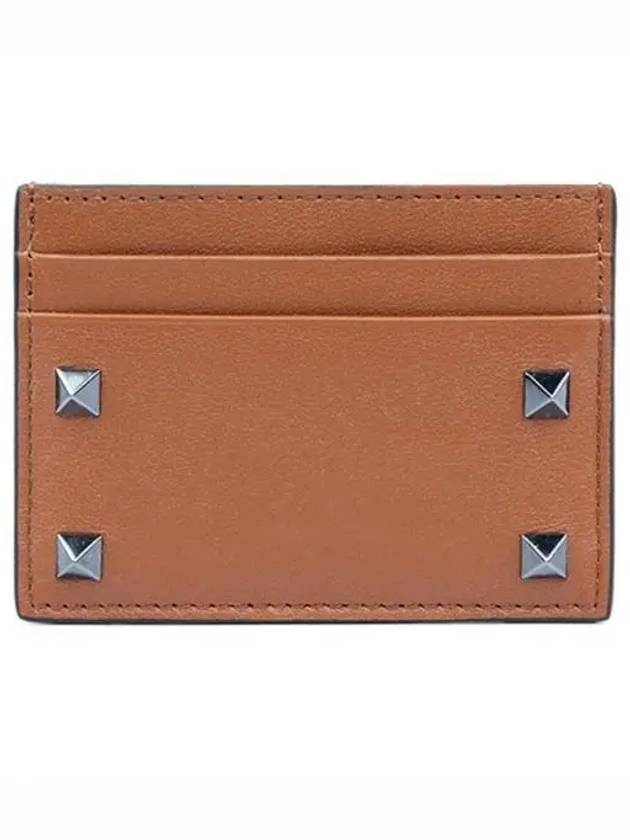 Rockstud Card Holder Brown - VALENTINO - BALAAN 2