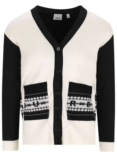 Burberry Niko V Neck Fair Isle Logo Cardigan Size 3Y - BURBERRY - BALAAN 1